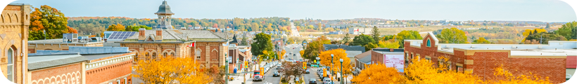 Town wide programs An aerial view of a historic downtown streetscape in the autumn.
