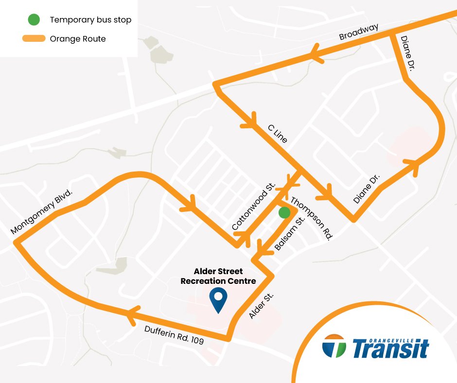 Orange route temporary detour map