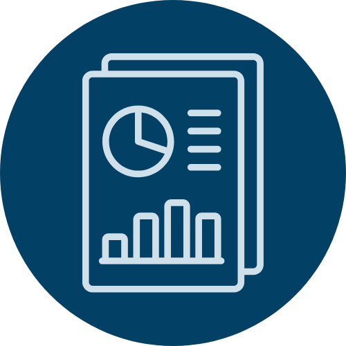 A round circle with an icon of a digital report on it